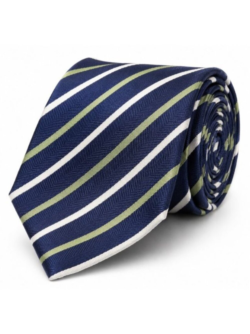 Republic Mens Necktie Navy Blue Green White Stripe Herringbone Woven Classic